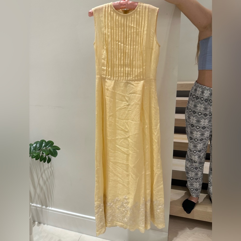 Gorgeous Handmade Women Yellow Linen Long Dress - Size S